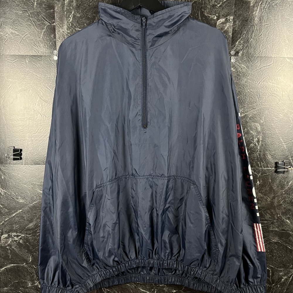 Polo Ralph Lauren Men's Blue Sport Crest Wind Jacket Fits XL -Flaws
